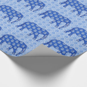 Paisley elephant - cobalt blue and white wrapping paper