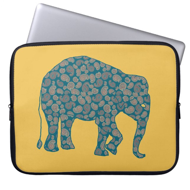 Paisley Elephant Custom Yellow Laptop Sleeve (Front)