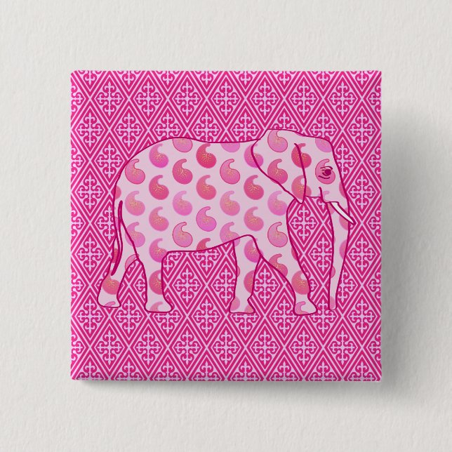 Paisley elephant - ice pink and fuchsia button (Front)