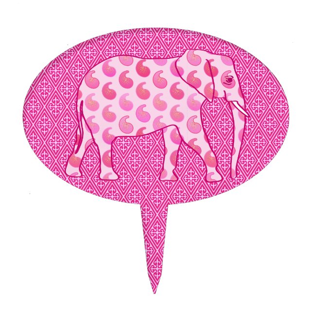 Paisley elephant - ice pink and fuchsia cake topper (Front)