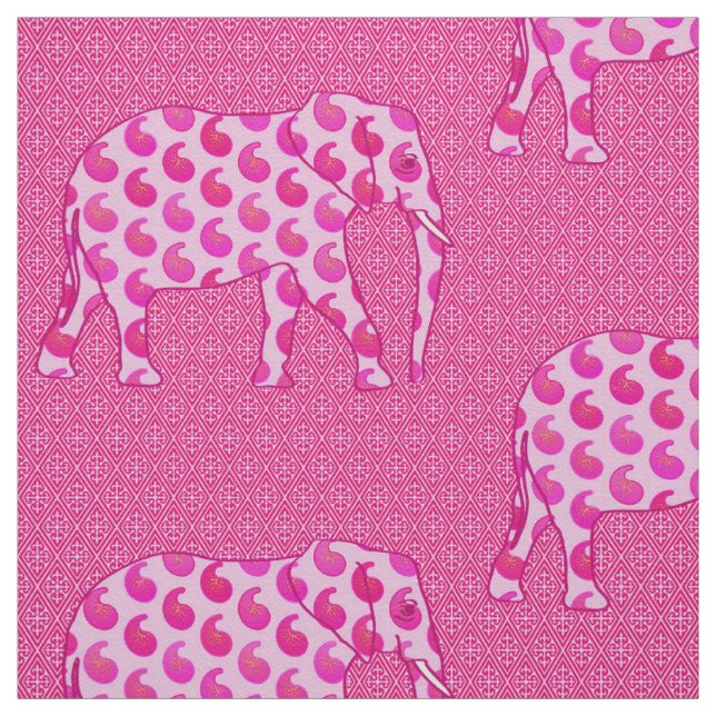 Paisley elephant - ice pink and fuchsia fabric (Swatch)