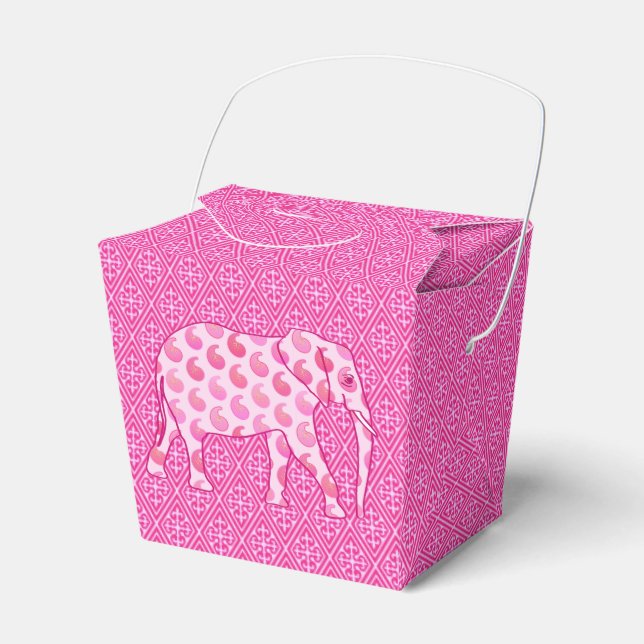 Paisley elephant - ice pink and fuchsia favor boxes (Front Side)