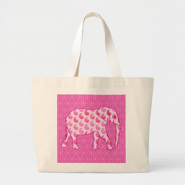 Paisley elephant - ice pink and fuchsia large tote bag (Front)