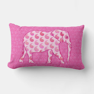 Paisley elephant - ice pink and fuchsia lumbar pillow