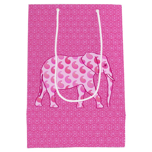 Paisley Elephant, Ice Pink and Fuchsia Medium Gift Bag (Back)
