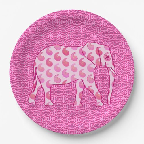 Paisley elephant _ ice pink and fuchsia paper plat paper plates
