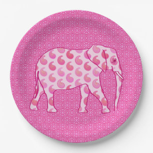 Paisley elephant - ice pink and fuchsia paper plat plates
