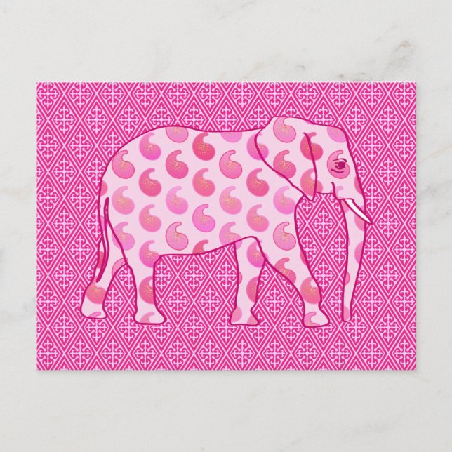 Paisley elephant - ice pink and fuchsia postcard (Front)
