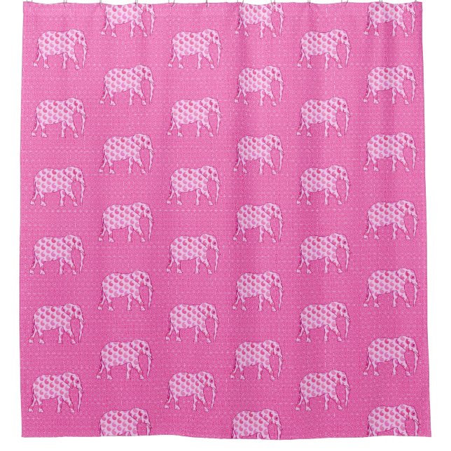 Paisley Elephant, Ice Pink and Fuchsia Shower Curtain (Front)