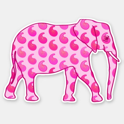 Paisley Elephant Ice Pink and Fuchsia Sticker