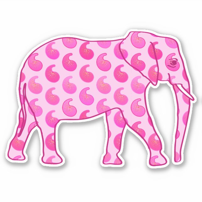 Paisley Elephant, Ice Pink and Fuchsia Sticker (Front)