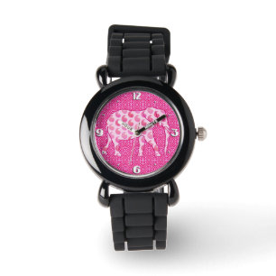 Paisley elephant - ice pink and fuchsia watch