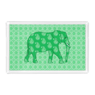 Paisley elephant - jade green and white acrylic tray