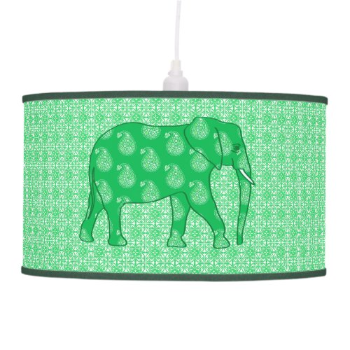 Paisley elephant _ jade green and white pendant lamp
