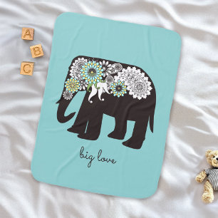 Paisley Elephant Love Cute Modern Turquoise Girls Baby Blanket