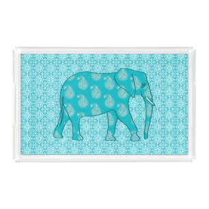 Paisley elephant - turquoise and aqua acrylic tray