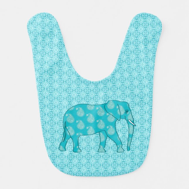 Paisley elephant - turquoise and aqua bib (Front)