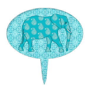 Paisley elephant - turquoise and aqua cake topper