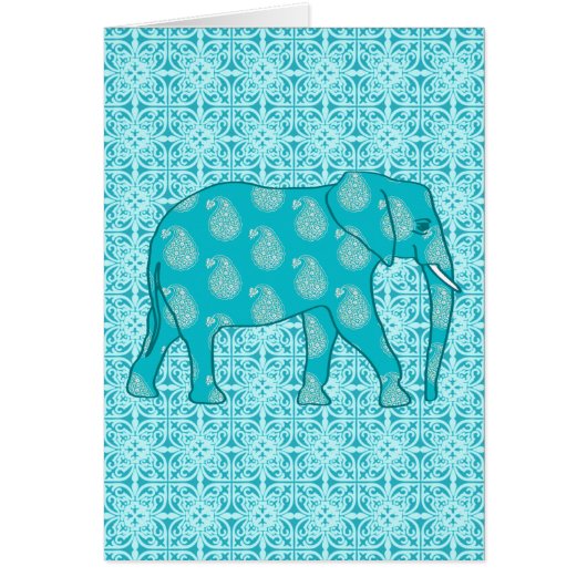 Paisley elephant - turquoise and aqua cards (Front)