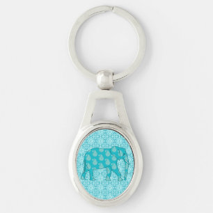 Paisley elephant - turquoise and aqua keychain