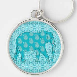 Paisley elephant - turquoise and aqua keychain