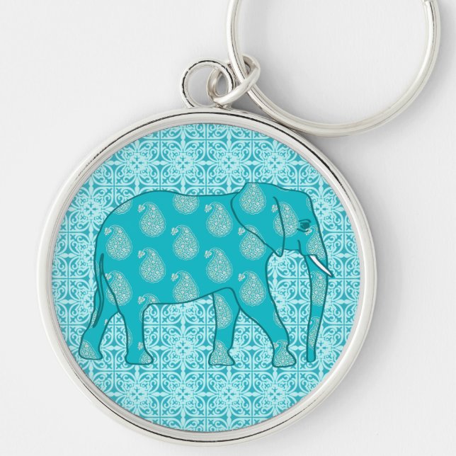 Paisley elephant - turquoise and aqua keychain (Front)