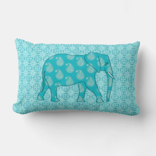 Paisley elephant - turquoise and aqua lumbar pillow