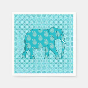 Paisley elephant - turquoise and aqua napkins