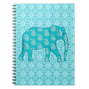 Paisley elephant - turquoise and aqua notebook