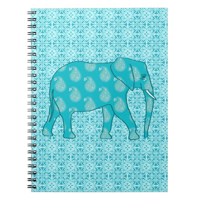 Paisley elephant - turquoise and aqua notebook (Front)