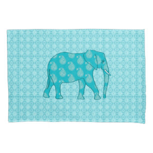 Paisley elephant - turquoise and aqua pillow case