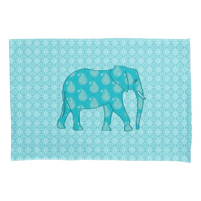 Paisley elephant - turquoise and aqua pillow case (Front)