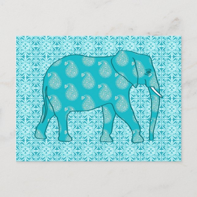 Paisley elephant - turquoise and aqua postcard (Front)