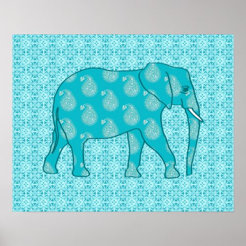 Paisley elephant _ turquoise and aqua poster