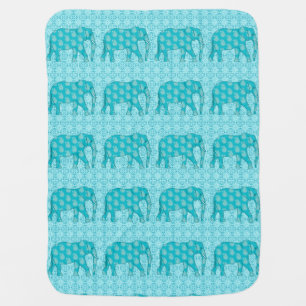 Paisley elephant - turquoise and aqua receiving blanket