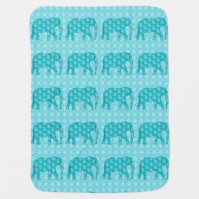 Paisley elephant - turquoise and aqua receiving blanket (Front)