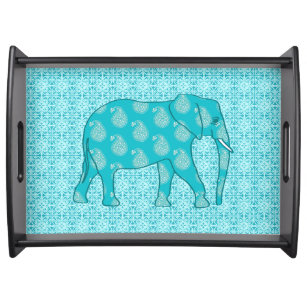Paisley elephant - turquoise and aqua serving tray