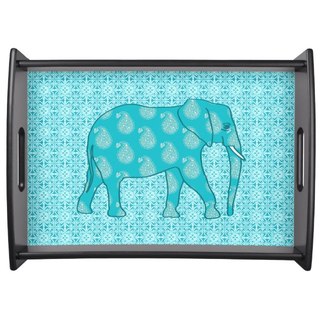 Paisley elephant - turquoise and aqua serving tray (Front)