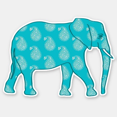 Paisley Elephant Turquoise and Aqua Sticker