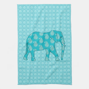 Paisley elephant - turquoise and aqua towel