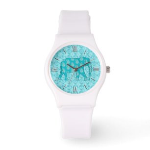 Paisley elephant - turquoise and aqua watch