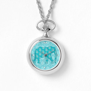 Paisley elephant - turquoise and aqua watch