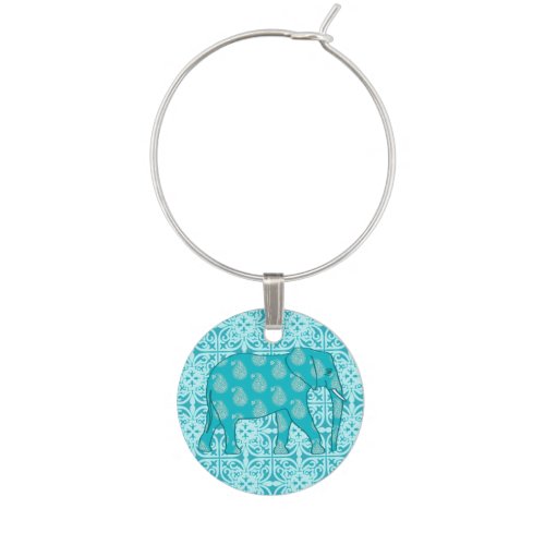 Paisley elephant _ turquoise and aqua wine glass charm