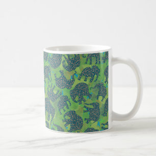 Paisley Elephants, Jungle Green Leaves Coffee Mug