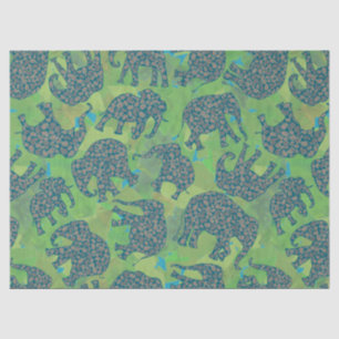 Paisley Elephants Jungle Green Leaves Tissue Paper