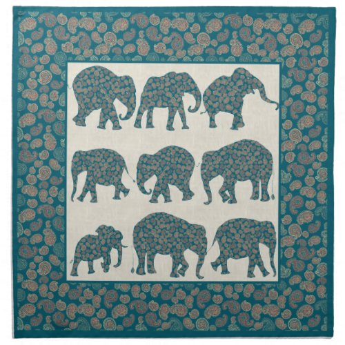 Paisley Elephants on Beige Border Cloth Napkins