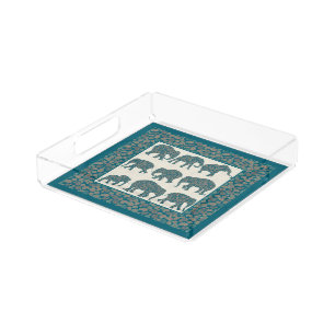 Paisley Elephants on Beige, Border Serving Tray
