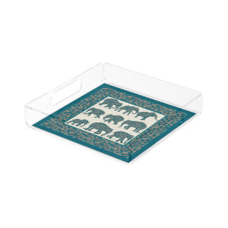 Paisley Elephants on Beige, Border Serving Tray