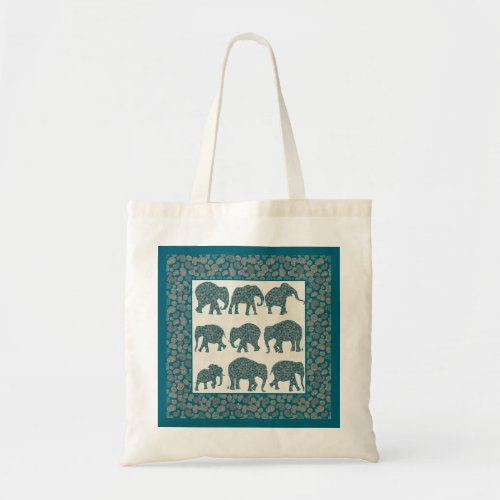 Paisley Elephants on Beige with Border Tote Bag