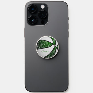 paisley feathers girls green white boho basketball PopSocket